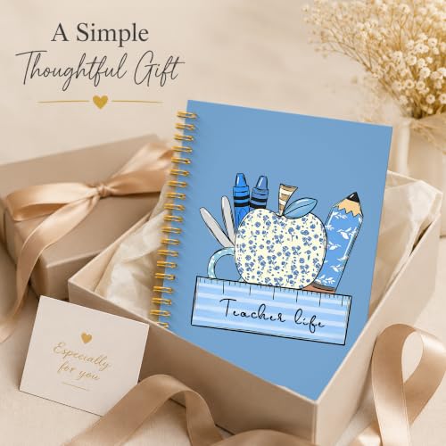 JMICTUB Chinoiserie Blue Teacher Life Spiral Notebook 5.5x8.3, Teacher Appreciation Gifts for Women Hardcover Lined Journal - color: Spiral notebook-05
