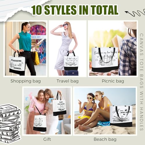10 Pcs Book Lover Tote Bag Bulk Bookish Librarian Reader Gift, Cute - style: Cute