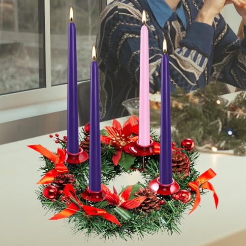 16 Pack Advent Taper Candles Premium Hand Dipped 10in Unscented Christmas Taper Candles - Ideal for Seasonal Celebrations, Holidays, Church, Celebration, Party - color: 16 Purple