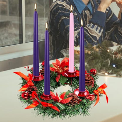 16 Pack Advent Taper Candles Premium Hand Dipped 10in Unscented Christmas Taper Candles - Ideal for Seasonal Celebrations, Holidays, Church, Celebration, Party - color: 16 Purple