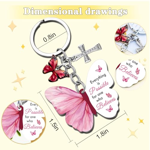 Butterfly Christian Keychain Women Cross Bible Verse Keychain Butterfly Purse Charm Inspirational Religious Gifts - color: Pink