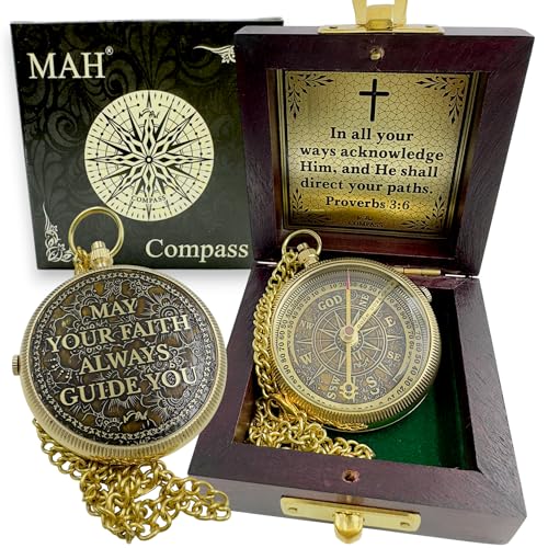 Handmade Religious Brass Compass Gift with Engraved & Embossed Faith Messages – Inspirational Christian Religious Gift Keepsake for Baptism, Confirmation, Christening, First Communion or Christmas - style: May Your Faith – Edition 2