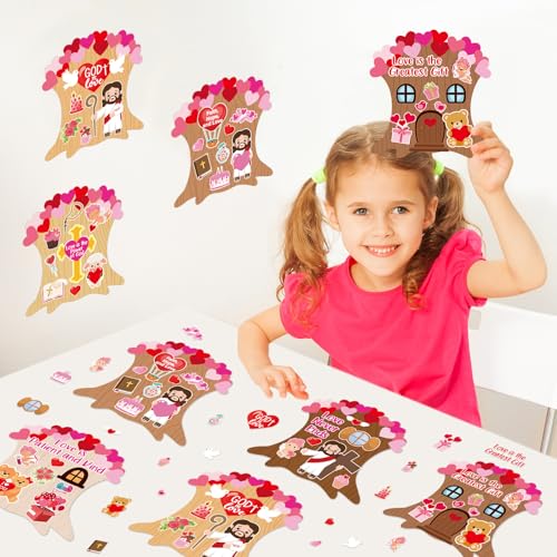 Lonfliness 36Set Valentine's Religious Crafts Kit for Kids DIY Make Your Own Valentine Christian Arts Crafts with Jesus Heart Cross Stickers for Home Sunday School Classroom Activity Game Decor