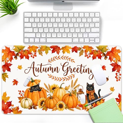Britimes Large Mouse Pad, Mouse Pad, 31.5 x 15.7 Inch, Fall Pumpkin Cat - color: Pumpkin Cat Lantern