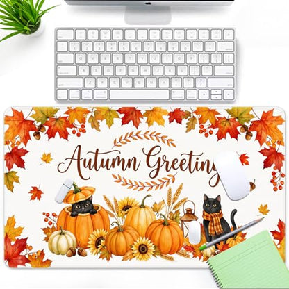 Britimes Large Mouse Pad, Mouse Pad, 31.5 x 15.7 Inch, Fall Pumpkin Cat - color: Pumpkin Cat Lantern