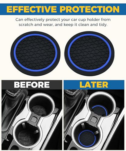 4PCS Car Coasters, Car Accessories Interior, 2.75 Inch Non-Slip Cup Holder Coasters for Most Vehicles (Black&Blue) - color: Black&blue