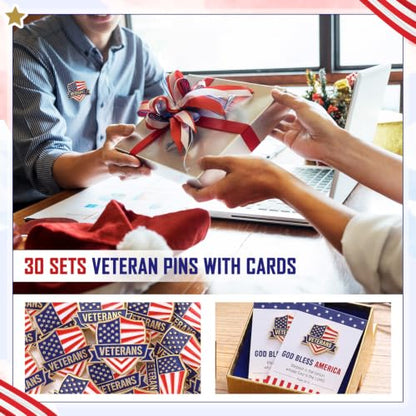 Quelay 30 Sets Veteran Pins Bulk with Cards United States Veterans Patriotism Pin Lapel for Veterans Gifts Soldier Appreciation Clothes Backpacks Hats - style: Veterans Patriotism