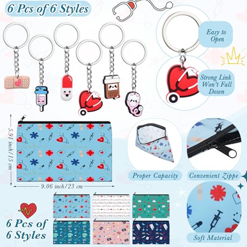 Funnymoom 24 Pcs Back to School Nurse Gifts for Women Bulk 24 oz Nursing Practitioner Plastic Tumbler Cup Nursing Makeup Cosmetic Bag Crew Sock Keychain for School Teacher Student - style: Nurse