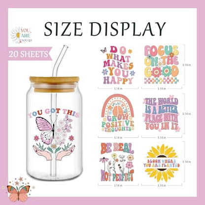 Boho Mental Health UV DTF Cup Wraps Waterproof Trnasfers Stickers for Mug - color: Positive Quote