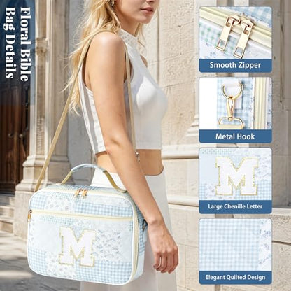 Personalized Initial Bible Cover Case for Women Bible Bag w/Study Supplies - color: Spliced Flower, size: M