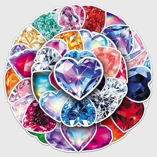 50 Pcs Brilliant Heart Diamond Stickers with Diamond Hearts Come with Adhesive Backing, Suitable for Phone Cases, Cups, and laptops (Heart Diamond) - color: Heart Diamond