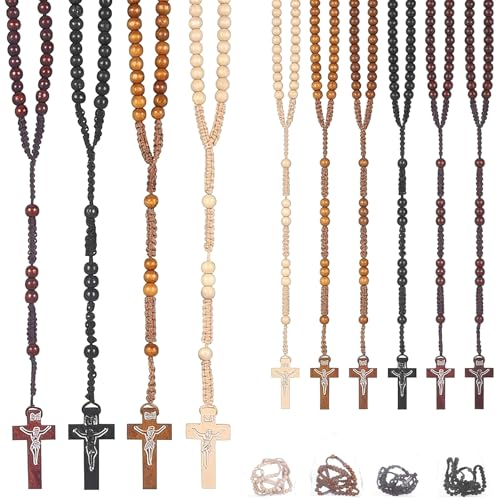 Wooden Rosary Beads Bulk,Wood Rosarios Catolicos with Jesus Holy Cross,First Communion Rosary Bulk Wooden Rosaries in Bulk With Organza Bags Rosary Catholic Baptism Church Present for Men Women - color: 24 pcs