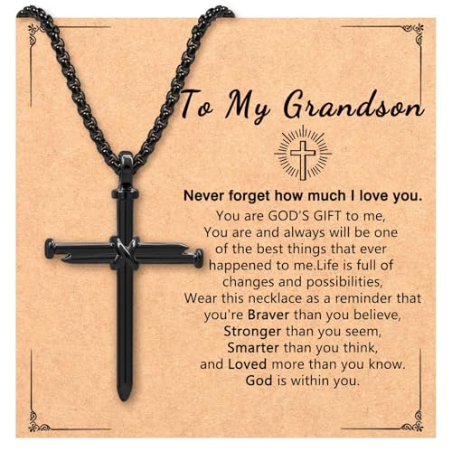 Cross Necklace for Men Boys Birthday Valentine's Day Christmas Christian Baptism Gifts - style: Grandson