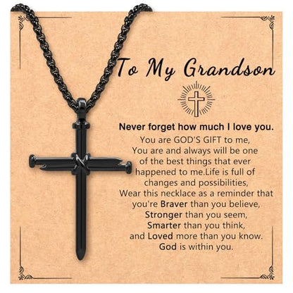 Cross Necklace for Men Boys Birthday Valentine's Day Christmas Christian Baptism Gifts - style: Grandson