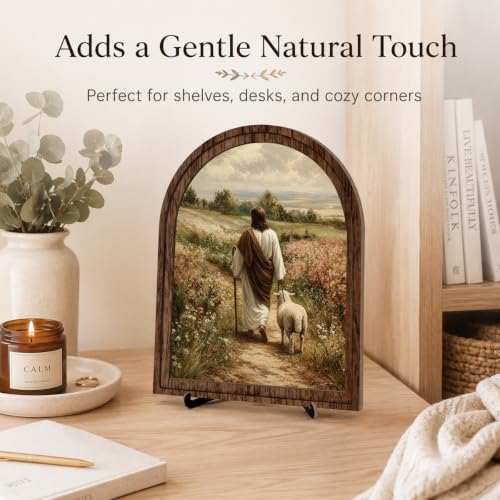Farmhouse Christian Arch Wood Sign Good Shepherd Jesus Lamb Faith Gift - color: color_name05