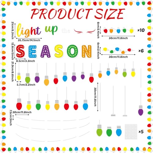 Christmas Bulletin Board Decorations Light Up The Season Classroom Paper Cutouts Christmas Light Bulb Inspirational Decor for Holiday Sunday School Classroom Chalkboard Wall Decor Teacher Supplies - style: Light Up The Season