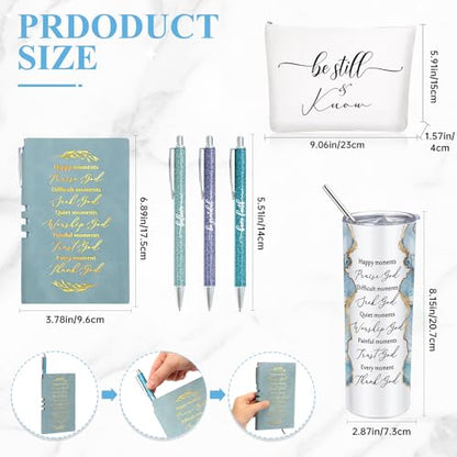 Domensi 6 Pcs Christian Gifts Set, 20 oz Tumbler Notepad Pens, Blue - color: Blue