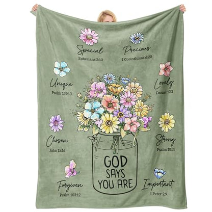 Christian Gifts for Women, Christian Birthday Blanket with Flowers - color: Sage Green, size: 80"x60"
