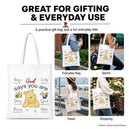 Cute Pooh Bear Aesthetic Reusable Tote Bag, Funny Gifts for Women Friends - color: Says