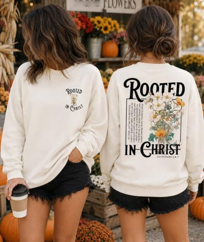 Christian Sweatshirts For Women Rooted In Christ Shirts Jesus Bible Verse - color: Khaki-1, size: Large