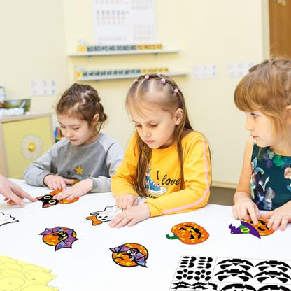 Renbuzhu 40PCS Halloweens Crafts Bulk: Ghosts Pumpkins Paper Suncatchers DIY Kit Party Activities Decorations, Window Stained Glass Effect Art Supplies - style: halloween