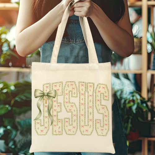 Faith Canvas Tote Bag, Christian Gifts for Women Mama Sister Inspirational Bible Verse Birthday Christmas - color: Jesus 880