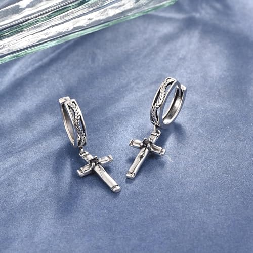Cross Earrings 925 Sterling Silver Cross Dangle Earrings Christianity Jewelry Gift for Men Women - style: Rice Ears-Silver