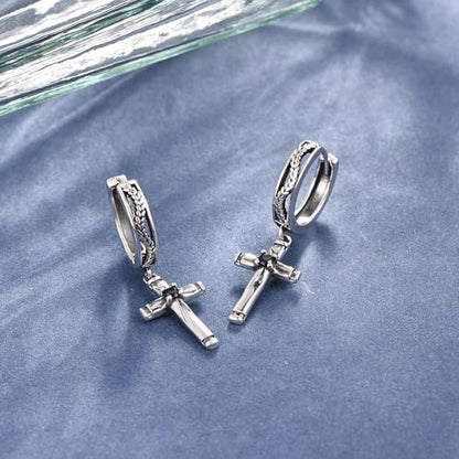 Cross Earrings 925 Sterling Silver Cross Dangle Earrings Christianity Jewelry Gift for Men Women - style: Rice Ears-Silver