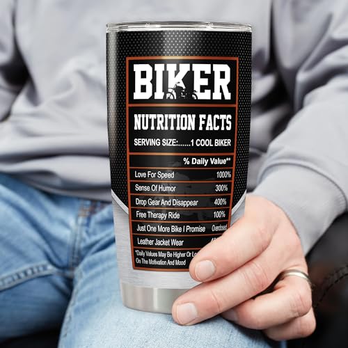 DORRIS Personalized Motorcycle Tumbler with Lid 20oz 30oz Stainless Steel Insulated Cups Travel Coffee Mug Gifts for Men Women Biker Husband Wife Birthday - color: Biker