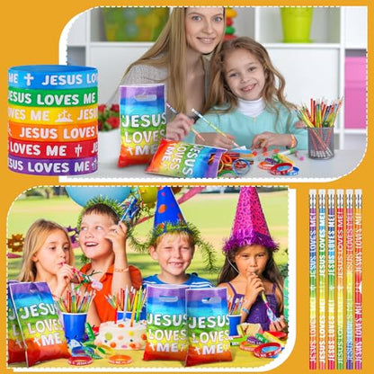 Ireer 90 Pcs Jesus Loves Me Party Favors Religious Christian Church Gifts - style: Jesus Loves Me