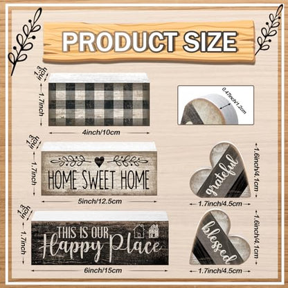 Moucuny 4 Pcs Farmhouse Table Decoration Home Sweet Home Wooden Block Signs - style: Black and White Heart