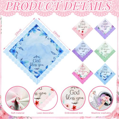 6 Pcs 23'' Church Lap Scarf for Women Christian Handkerchief, God Bless You - style: God Bless You