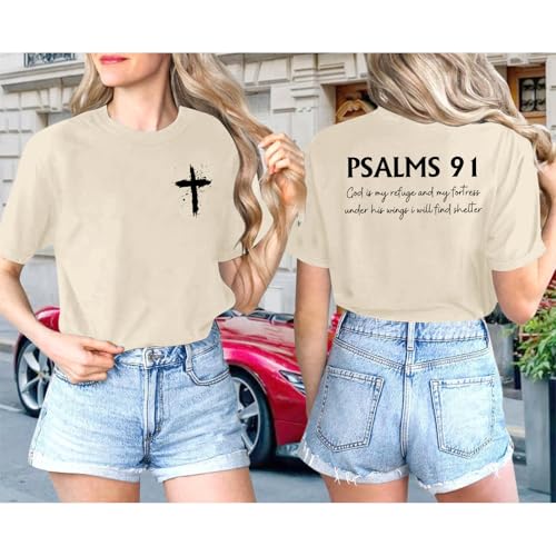 Christian Shirts for Women Psalms 91 Jesus Shirt Religious Faith God Tshirt Bible Verse Inspirational Tees Tops - color: Apricot, size: XX-Large