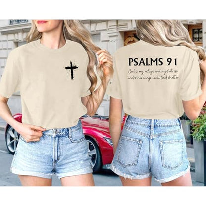 Christian Shirts for Women Psalms 91 Jesus Shirt Religious Faith God Tshirt Bible Verse Inspirational Tees Tops - color: Apricot, size: XX-Large