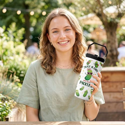 Hiboss Pickle Gifts Tumbler with Handle and Flip Straw 28oz, Insulated Stainless Steel Just A Girl Who Loves Pickles Travel Cup Mug, Birthday Gifts for Pickled Cucumber Lover Women Girls - color: Pickle