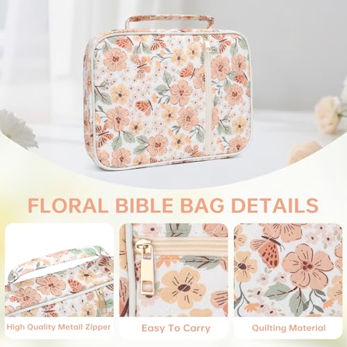 Bible Bag Cover Case for Women Study Supplies Kit Church Book Holder - color: Autumn Butterfly Bloom