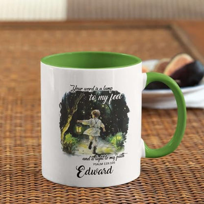 Boy Holding Lantern Cup, Custom Name Christian Mug, Religious Coffee Cup 11oz 15oz, Personalized Bible Accent Mug, Gift For Kids, Customized Christian Ceramic Cup, Motivational Religious Mug - color: XUA-624-2335-A Boy Holding A Lantern