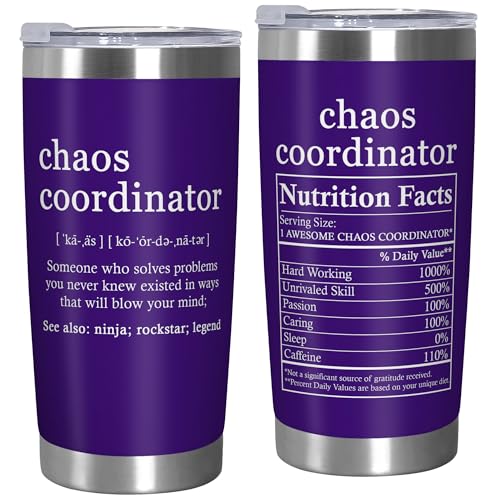 AXIARA Chaos Coordinator Gifts for Women - 20 oz Stainless Steel Tumbler - color: Purple Chaos Coordinator, size: 20 Ounces