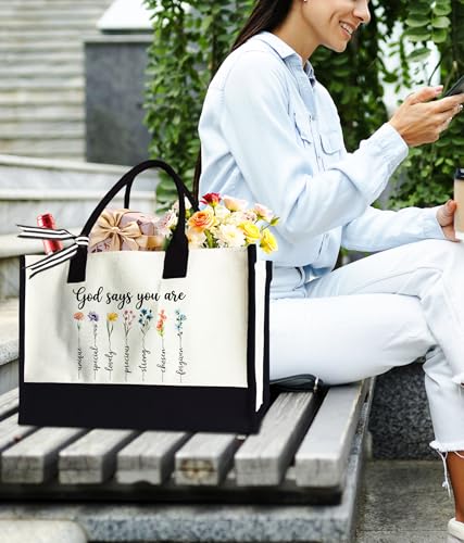 Aesthetic Canvas Tote Bag for Women Girls, Large Tote Bag for Friends Colleagues Leader Manager, 17 x 11.8 x 7 inches - color: God