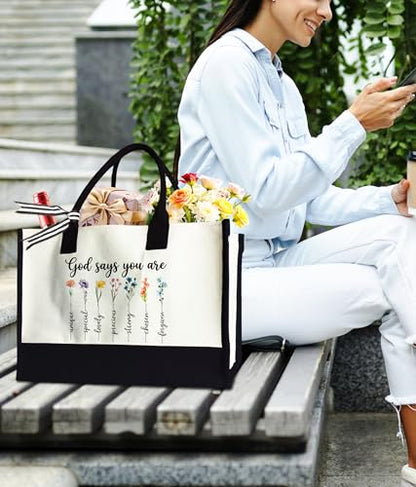 Aesthetic Canvas Tote Bag for Women Girls, Large Tote Bag for Friends Colleagues Leader Manager, 17 x 11.8 x 7 inches - color: God