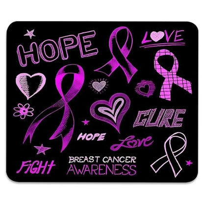 Breast Cancer Awareness Hope Love Fight Mouse Pad, Black Purple Desk Mat - color: Black Purple