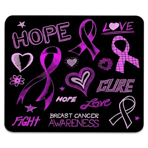 Breast Cancer Awareness Hope Love Fight Mouse Pad, Black Purple Desk Mat - color: Black Purple