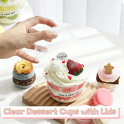 Jnnzzggu 50 Pack 9 oz Clear Plastic Dessert Cups with Dome Lids,No Hole Disposable Snack Bowls for Pudding,Parfait,Fruits,Ice Cream,Cake - size: 50 Pack 9OZ