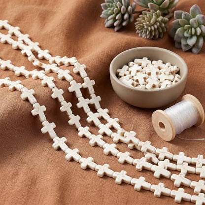 Jucoan 240 PCS White Turquoise Cross Spacer Beads Chunky Beads Mini Religious Cross Charms Beads for DIY Bracelets, Necklaces, Rosary for Wedding Easter Baptism First Communion Confirmation Christian
