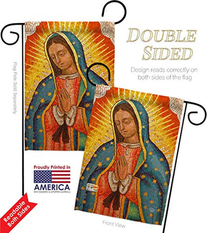 Lady of Guadalupe Garden Flag Set with Stand Religious Faith Hope Grace Peace Dove Christian Religion Easter Small Decorative Gift Yard House Banner Double-Sided Made In USA 13 X 18.5 - size: Garden Flag Set 13"x 18.5" w/ Flagpole