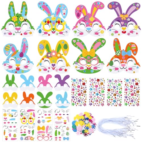 Funrous 48 Sets Crafts Kit Paper Crafts DIY Make Your Own Hanging Ornaments with Pompoms Diamond Stickers for Holiday Classroom Activities Party Favors, Easter Mask - style: Easter Mask
