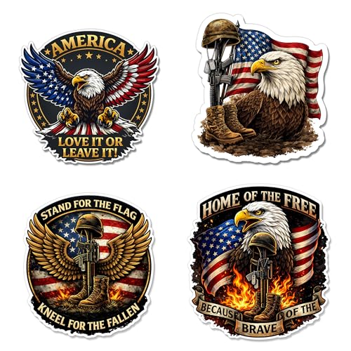 4 Pcs Patriotic Stickers American Eagle US Flag Military Tribute Stand - color: Patriotic Stickers