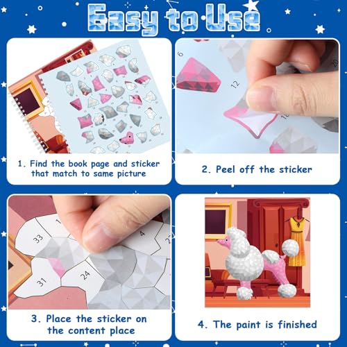 gisgfim 6 Pcs Paint by Sticker Books Sticker by Number Books Activity Book Sticker Puzzle Book Craft Art Gift with Mermaid Truck Outer Space Cat 48 Pictures Sticker by Number Book Set Party Favors - style: Cute Cartoon