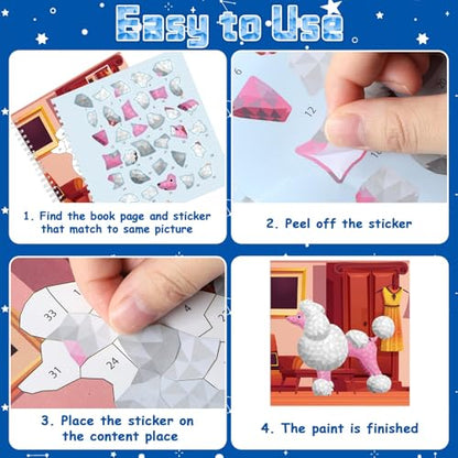 gisgfim 6 Pcs Paint by Sticker Books Sticker by Number Books Activity Book Sticker Puzzle Book Craft Art Gift with Mermaid Truck Outer Space Cat 48 Pictures Sticker by Number Book Set Party Favors - style: Cute Cartoon