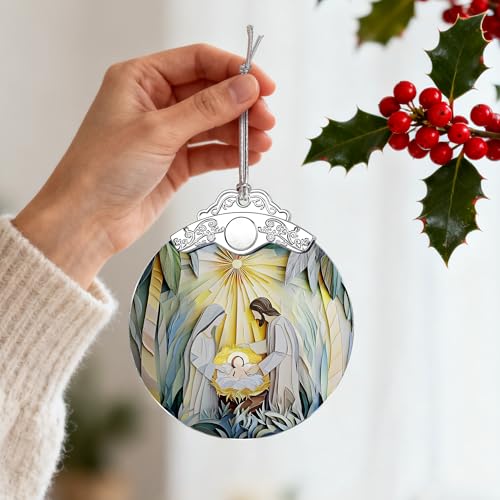 Nativity Scene Christmas Ornament, Jesus Birth Christmas Ornament, Holy Family Decoration, Religious Decor, Christian Holiday Decor, Christian Gifts, Religious Gifts, Gift Exchange, Gift Idea - color: Nativity Pattern H